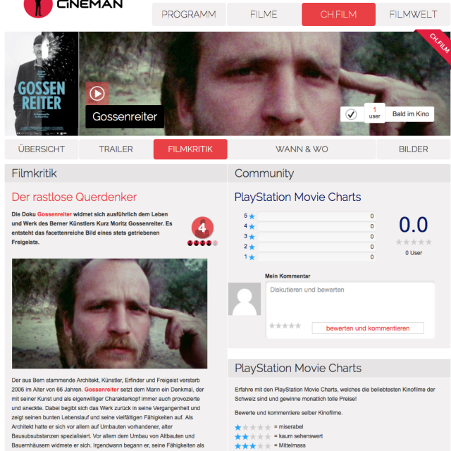 4 Sterne und gute Kritik auf Cineman